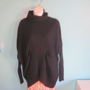 Etna Maar Women "One Size" Navy Blue Knit Cotton Blend Pullover Cowlneck Sweater